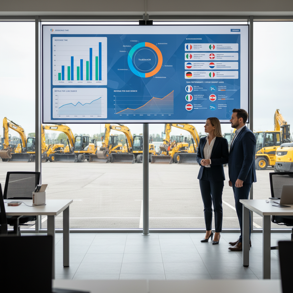 Lead management dashboard showing performance metrics for truck and construction equipment dealership