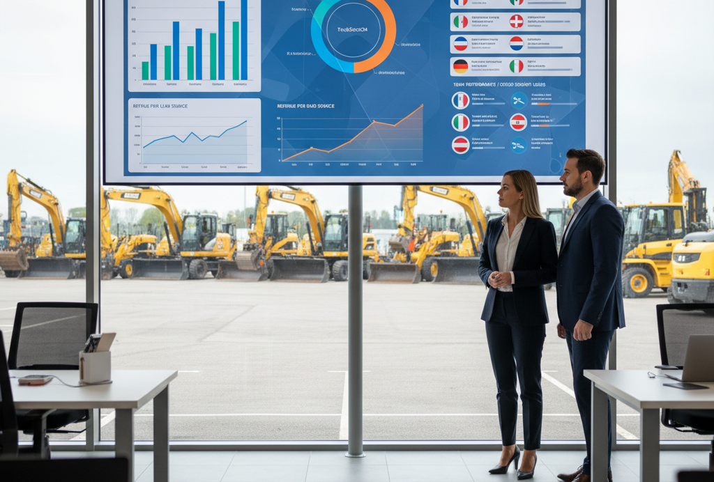 Lead management dashboard showing performance metrics for truck and construction equipment dealership