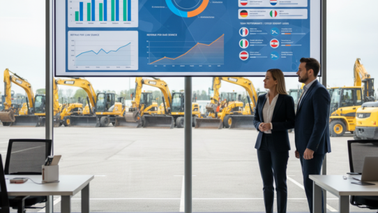 Lead management dashboard showing performance metrics for truck and construction equipment dealership